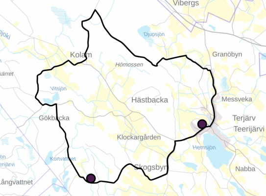 karta över Terjärv cykelled